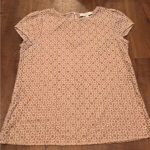 ANN TAYLOR LOFT Women's Rose Gold Short Sleeve Lace Sheer Shirt Size S